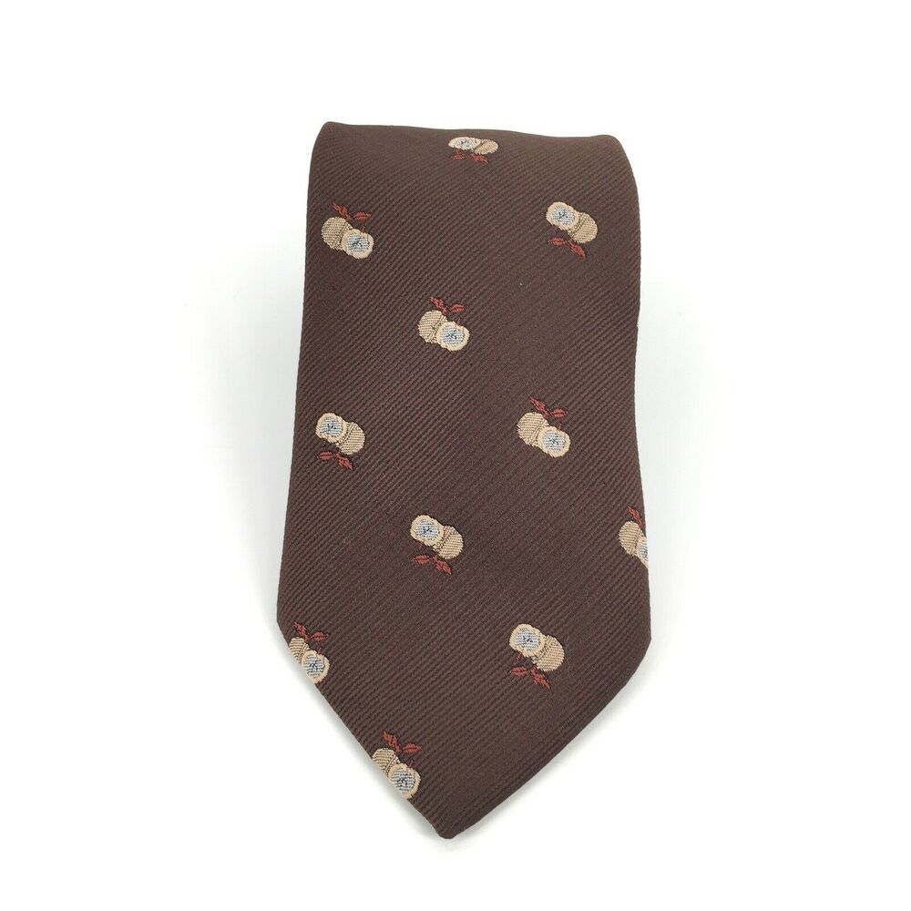 Vintage Dark Brown Apple Print Neck Tie Teacher Principal Professor Made In USA
